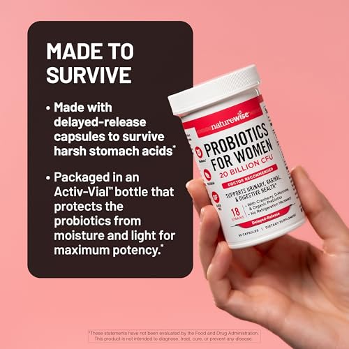 Image of NatureWise Probiotics for Women + Organic Prebiotics D-Mannose & Cranberry - Vaginal Probiotics for PH Balance, Digestive & Urinary Tract - 18 Strains, 20 Billion CFU - 60 Capsules[60-Day Supply]