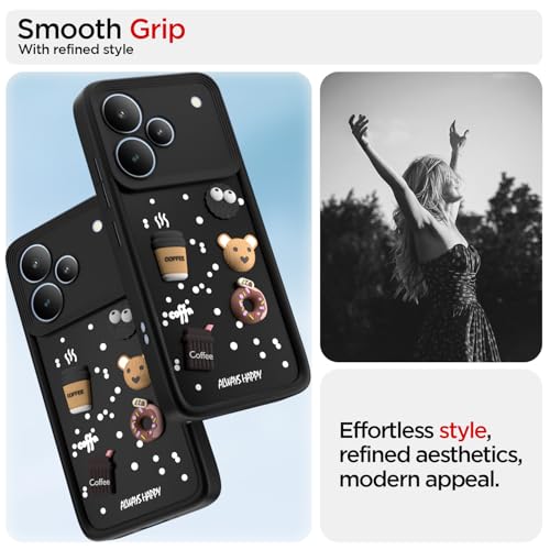 Image of Pikkme Back Cover for Realme P4 Pro 5G | 3D Bear Silicone Cute & Fun Coffee Cartoon | Full Body Protection Bumper Case (Black)