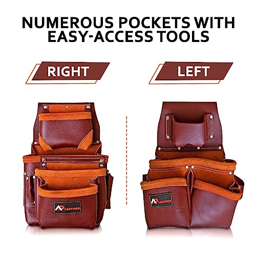 Ap-Leather Pro-19 100% Genuine Full Grain Leather Tool Belt/Pouch/Bag, Tool Belt With Suspenders, Comfort Back Support Tool Pouches With Suspenders For Construction,Framers, (Maroon) #TOP6