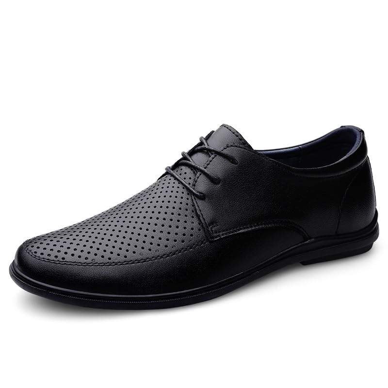 HOOENG Dress Oxford Formal Shoes for Men Lace Up Round Toe Vegan Leather Solid Color Derby Shoes Anti-Slip Rubber Sole Block Heel Low Top Wedding(Color:Black Hollow Out,Size:8.5)2