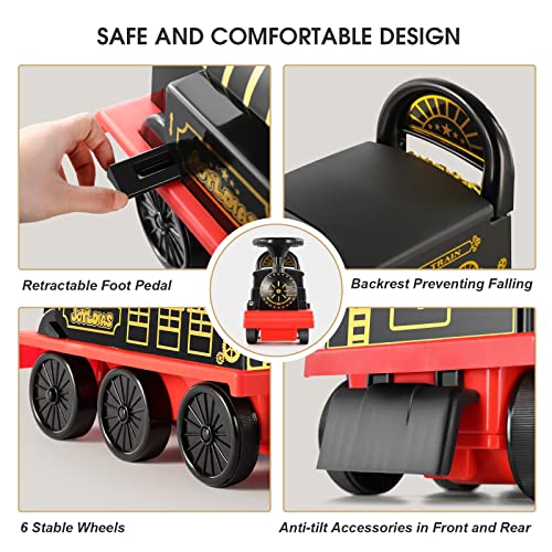 JOYLDIAS 3-in-1 Ride On Train with 16pcs Curved Tracks, 6V Electric Ride On Toy Train for Kids with Lights, Horns, Storage, Retractable Foot Pedals for Toddlers Under 39 inch, Black - Thumbnail 6