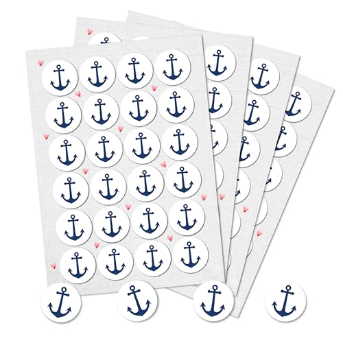 Autocollants déco marine, lot de 96: Stickers ronds ancre bateau bleu et blanc pour décoration thème marin, carte, fête, cadeau, scrapbooking, DIY, déco...