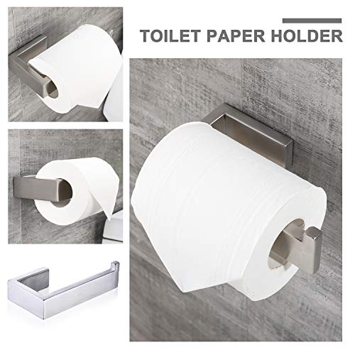 DOCNACHT 4-Piece Bathroom Hardware Accessory Set Towel Bar Toilet Paper Holder Hand Towel Bar and Double Robe Hook Brushed Nickel Wall Mount SUS 304 Stainless Steel - Thumbnail 6