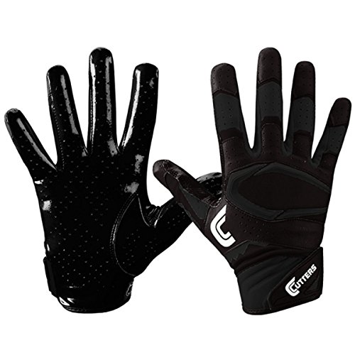 Cutters Gloves S451 Rev Pro 2.0 Receiver Football Gloves with Sticky C-Tack Grip, Solid Black, Adult L