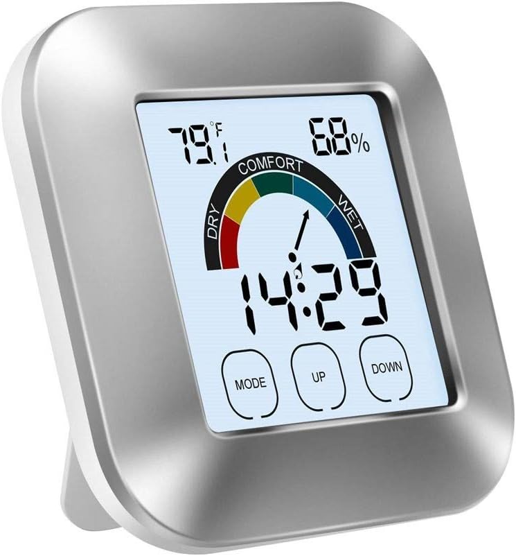 Digital Weather Hygrometer Indoor Thermometer, Temperature and Humidity Display with Comfort Indicator and LCD Backlit Touchscreen Hygrometer