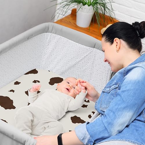 Image of Sweet Jojo Designs 2-Piece Baby Bassinet Sheets Set (Western Cowboy) for Boys, Infant Newborn Nursery, Oval, Rectangle & Hourglass Mattress (Cow Print, Vintage Americana, Wild West, Country, Horse)