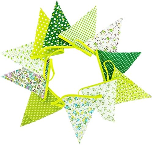 22 Feet Fabric Bunting Banner 24 Pieces Vintage Bunting Pennant Flags Reusable Cotton Triangle Banner Flag Garland for Wedding Birthday Party Baby Shower Home Garden Decoration, Green