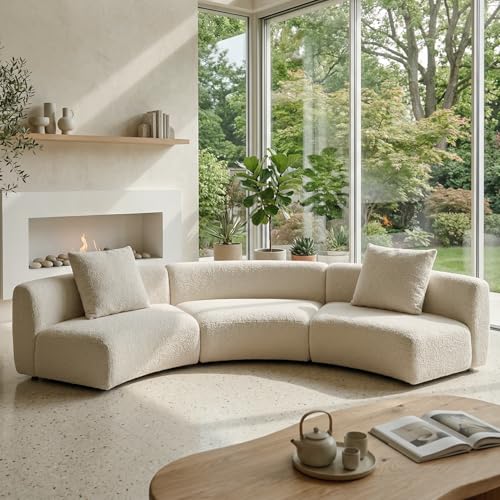 Image of Acanva Formia Boucle Curved Sectional Sofa, 3 Armless Chairs, White