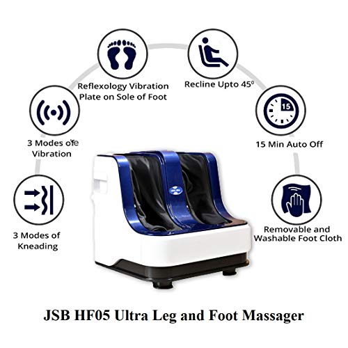 Image of JSB HF05 Ultra Leg and Foot Massager Machine for Pain Relief (With Rubber Kneading Pads), Black
