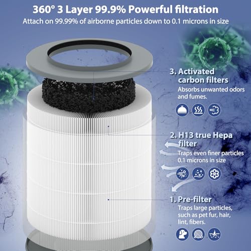 Image of 2 Pack 12030 & 11030 Replacement Filter, 1000 Sq. Ft. Capacity, Fit for Clorox Medium Room 11030 & 11031 Air Cleaner, Part #12030, 3-Stage Filtration, H13 True HEPA, Activated Carbon Filter