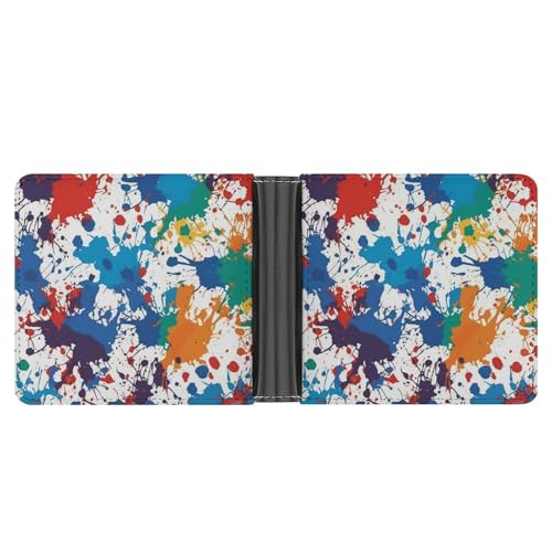 Men's Leather Wallet Bifold Wallet for Men Pattern of Paint Splatters Slim Wallet with Multiple Card Classic Passcase Mens Card Holder