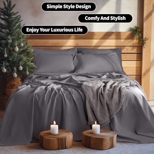 Image of LBRO2M 100% French Pure Linen Sheet Set 6Pcs, 16 inch Deep Pocket Full Size