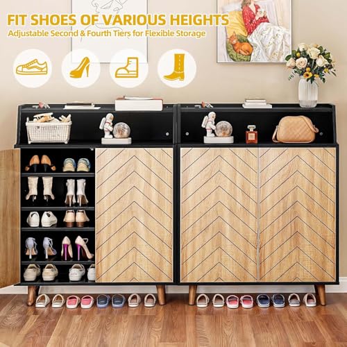 DWVO Shoe Cabinet, 5-Tier Shoe Storage Cabinet with Doors for Entryway,Shoe Cabinets with Storage,Tall Shoe Organizer Cabinet for Entryway,Living Room, Black