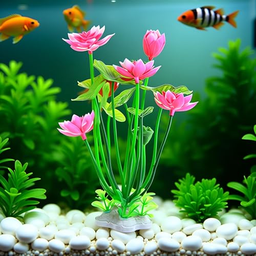 Image of 1pc Pink Artificial Water Plants,Plastic Artificial Lotus Fish Tank Ornament,Aquatics Grass Flower Simulation Wedding Favors,Plastic Plants for Party Fish and Aquatic Pets Aquarium Decor