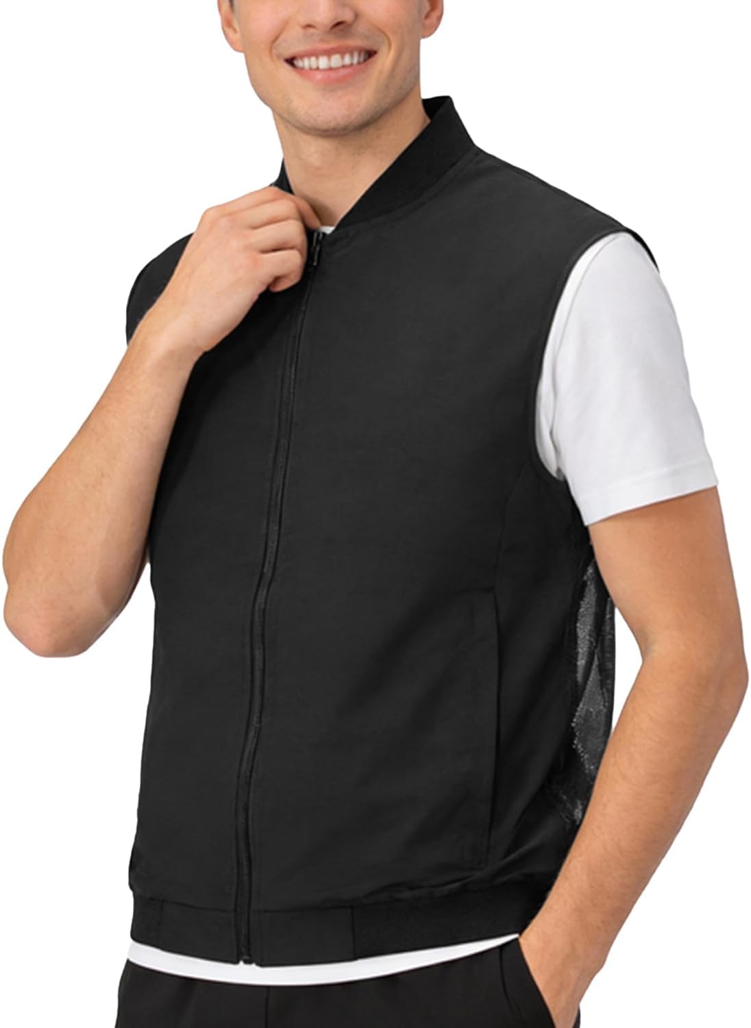 Mens Golf Vest Breathable Lightweight Casual Summer Sleeveless Jacket Mesh Zipper V-neck for Beach Fish Travel Outdoor