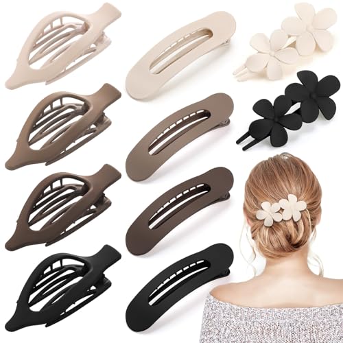 10 Pcs French Flat Hair Clips for Women - 3 Styles Non-slip Flat Claw Clips Matte Hair Claws for Thin Thick Hair