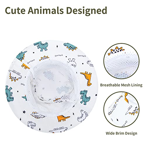 Fynnsure Baby Boy Sun Hat Baby Hats Upf 50+ Toddler Sun Hat Infant Sun Hats Kids Beach Summer Adjustable Bucket Hat White Cartoon Dinosaur 0-6 Months #TOP5