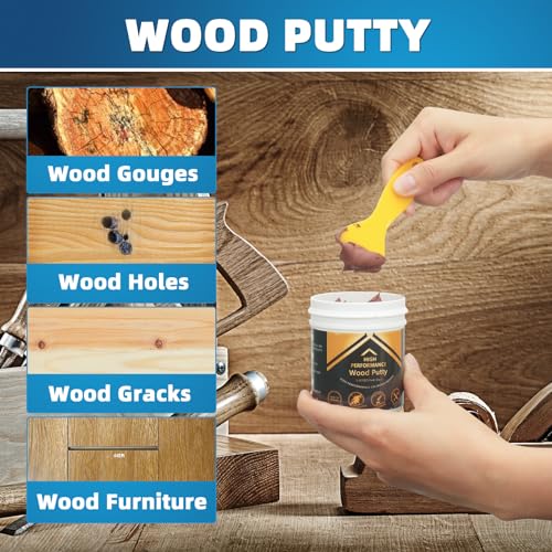 Image of Deuvuo Red Oak Wood Filler, High-Performance Red Oak Wood Putty Kit - Quickly Fix Wood Cracks and Blemishes with Wood Hole Filler - Paintable, Stainable, Sandable & Quick Drying - 9.87 Ounce