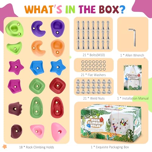 image for TOPNEW 18PCS Rock Climbing Holds for Kids, Rock Wall Climbing Holds wi