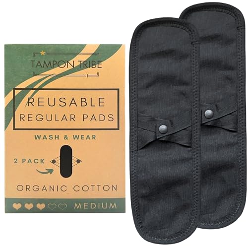 Image of Tampon Tribe - Reusable Menstrual Pads (2 Pack) - Zero Waste Organic Cotton Cloth - Washable, Leak Free, OdorFree, Toxin Free, Eco Friendly Sanitary Menstrual Pads for Women - Medium Absorbency