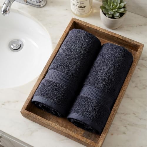 Image of MYTRIDENT Hand Towel | Urban Comfort | Quick Drying | Travel Friendly | for Men /Women | 2 Pc Hand Towel (40 cm x 60 cm) | 100% Cotton 450 GSM - Black