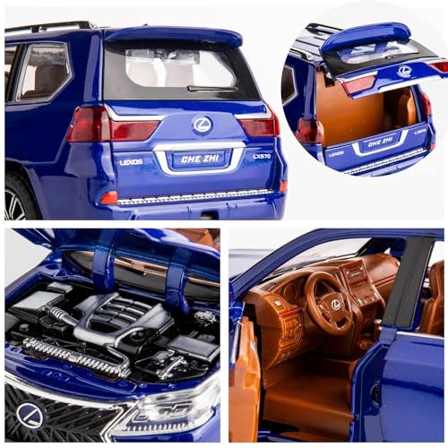 Image of Invite Enterprise Alloy Metal Pull Back Die-Cast Car 1:24 Big Lexus Lx570 Diecast Metal Pullback Toy Car With Openable Doors, Light Music Boys Gifts Toys For Kids(1:24 Lx570 - Blue)