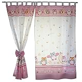 TupTam Kinderzimmer Vorhng mit Schleifen 2er Set, Farbe: Eulen Rosa, Gre: ca. 155x95 cm