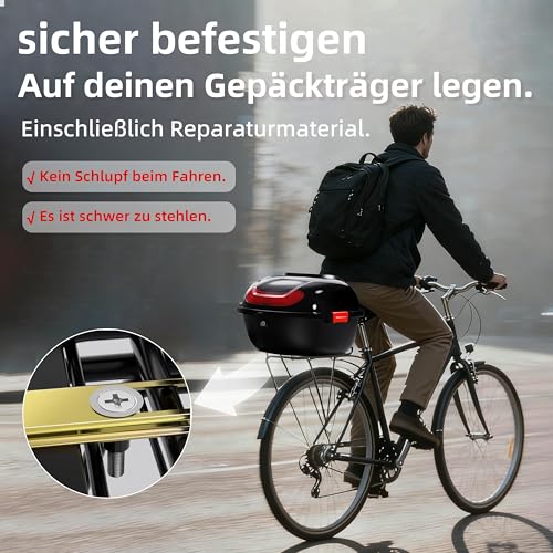 Mihoho Fahrradkoffer für alle Gepäckträger, abschließbare wasserdichte Fahrradbox | Helmkoffer | Gepäckträger Koffer | Helmbox | Fahrradgepäckträger Box (Schwarz)