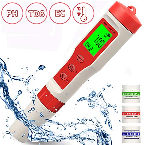 Medidor digital de PH con ATC,4 en 1 PH TDS EC Temp - 0.01 Resolución 0-14pH Alta Precisión Probador de Calidad de Agua de Bolsillo para Agua Potable, Piscina, Laboratorio, Procesamiento de Alimentos