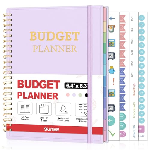 SUNEE Budget Planner - Monthly Budget Book with Expense Tracker Notebook, Undated 12 Month Bill Organizer & Finance Planner to Manage Your Money, A5(6.4
