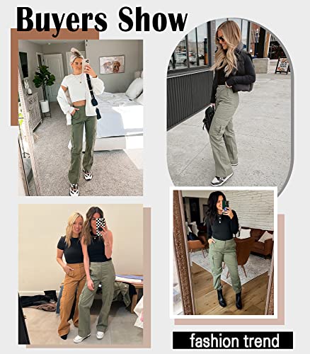 Zmpsiisa Women High Waisted Cargo Pants Wide Leg Casual Pants 6 Pockets Combat Military Trousers(Green,X-Large) #TOP3
