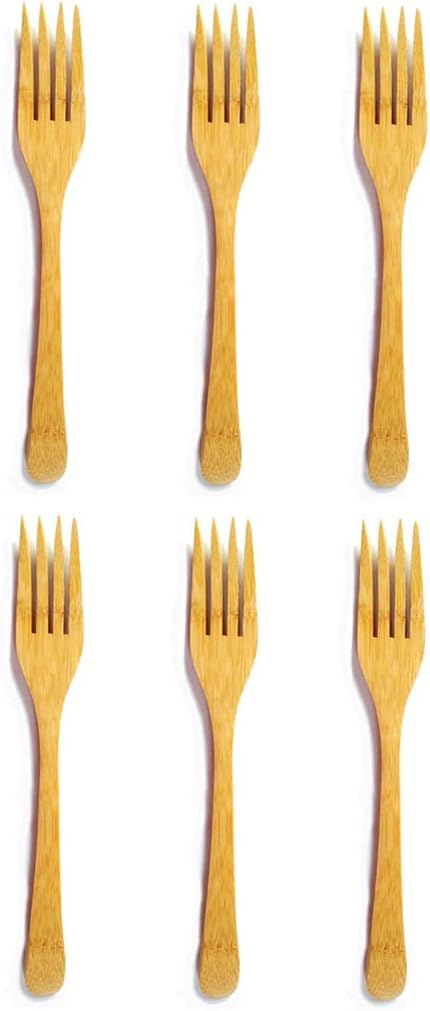 JapanBargain 4108, Bamboo Dinner Forks for Appetizer Furit Dessert Snack Resuable Dishwasher Safe, Set of 6, 8.25-inch