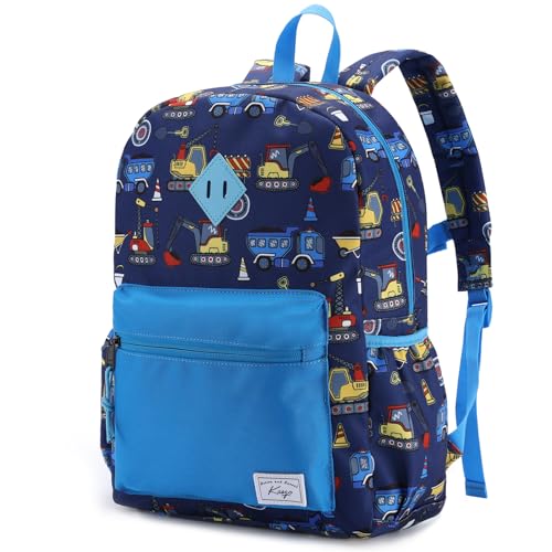 Kasqo Toddler Kids Backpack, Little Boys' Water Resistant Lightweight Preschool Daycare Daypack Bookbag with Chest Strap Blue Cars