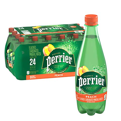 Perrier Flavored Carbonated Mineral Water Plastic Bottles, Peach, 16.9 Fl Oz (Pack of 24)