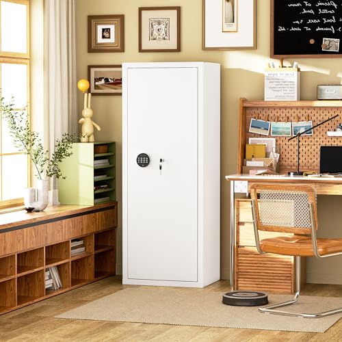 Image of Bonusall 12-15 White Gun Safe for Rifles,Fireproof Gun Safe for Rifles and Pistols,Rifle Safes for Home with Digital Keypad,Adjustable Shelves & Handgun Pockets-White