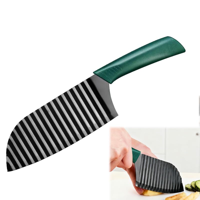 Couteau à Lame Ondulée 29 cm pour Légumes et Fruits, Lame en Acier Carbone pour Coupe Ondulée de Pommes de Terre, Carottes et Concombres, Accessoire de Cuisine pour Préparation Alimentaire Créative