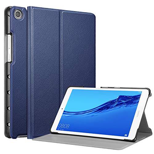 CASEBOT Funda Compatible con Huawei MediaPad M5 Lite 8 - [Múltiples Ángulos] Folio Carcasa Fina con Función de Soporte, (Azul Oscuro)