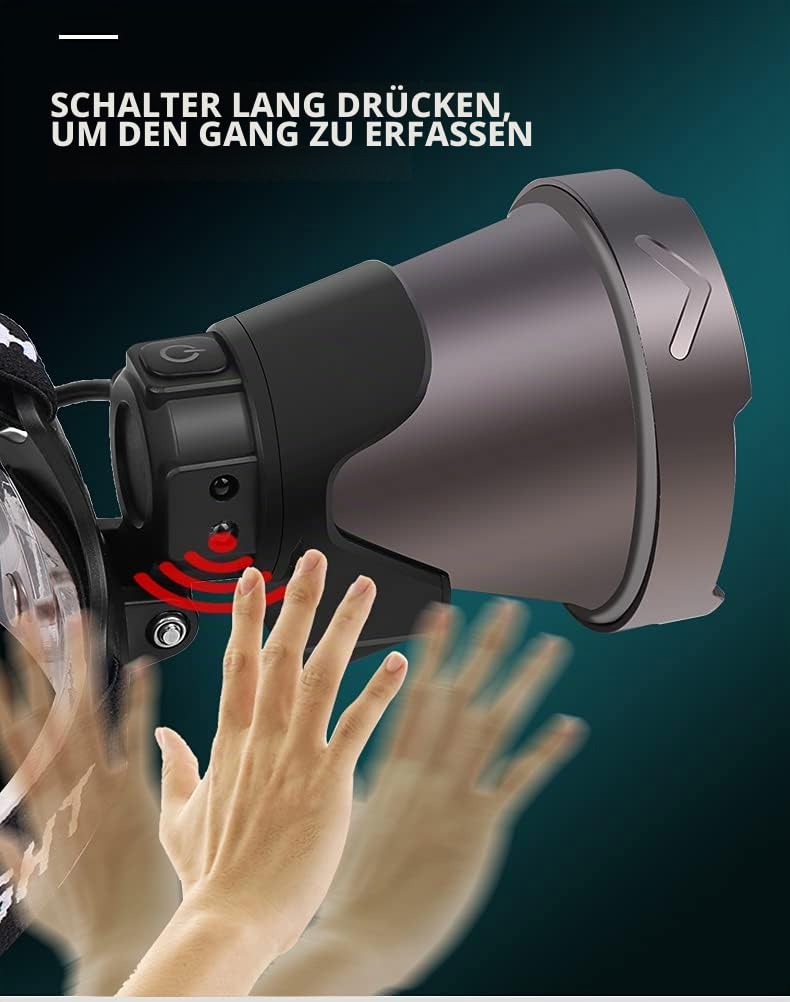 LED-Stirnlampe, wiederaufladbar, leistungsstark, 15.000 Lumen, lange Reichweite XHP90 Spotlight, Stirnlampe, LED, ultra-leistungsstark, 4 Modi, Projektor-Taschenlampe, mit Reflektor, Aluminium