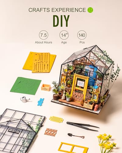 Image of Rolife Dollhouse Wooden Room Kit-Flower Green House-Home Decoration-Miniature Model to Build | Beginner-Friendly Diorama Kits Mayberry Street Tiny House For Adults, Birthday /Christmas Decor Crafts Gifts For Plant Lovers