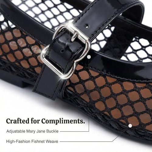 Image of EMMA NEW YORK Mesh Ballet Flats for Women, Mary Jane Mesh Ballet Flats Shoes for Women with Buckle Strap