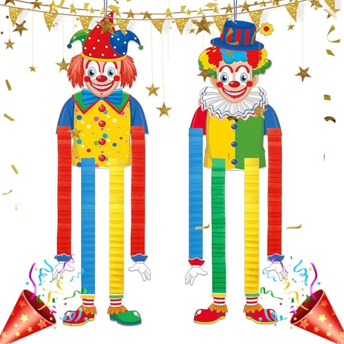 KLINNA Lot de 2 bannières de clown - Décoration amusante - Cirque - Décoration murale à suspendre - Papier coloré - Décoration de carnaval pour carnaval,...