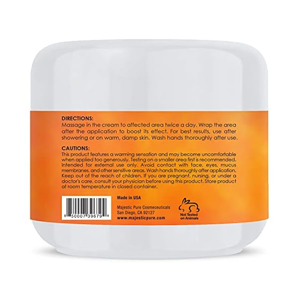 MAJESTIC-PURE-Cellulite-Hot-Cream-Soothing-Relaxing-Tightening-Firming-Slimming-with-Vegan-Collagen-Turmeric-Caffeine-Joint-and-Muscle-Pain-4-oz MAJESTIC PURE Hot Cream - with Caffeine, Vegan Collagen & Turmeric - Massaging, Relaxing, Skin Tightening, Firming…