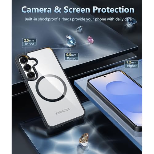 Image of ArmourPro MagSafe Compatible Case for Samsung Galaxy A36, Magnetic Wireless Charging Back Cover with Clear Back, Flexible TPU Bumper, Camera Protection | Black
