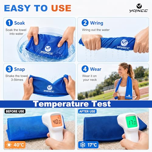 Image of YQXCC 4 Pack Cooling Towels (47 inchx12 inch), Ice Cool Towels for Neck & Face | Soft Breathable Microfiber, Instant Cooling Neck Wraps, Ideal for Yoga, Golf, Gym, Running, Camping & Hot Weather