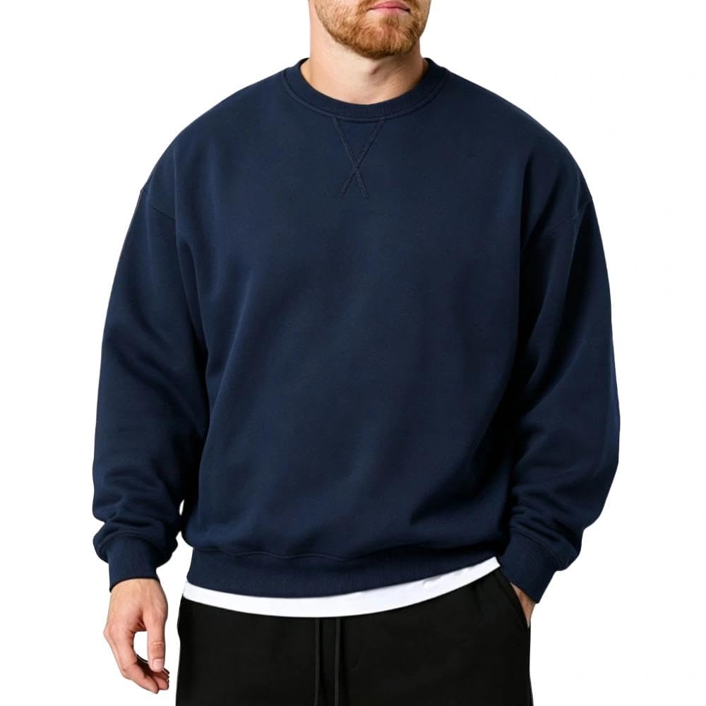 Herren Sweatshirt Gefüttert Winter Warm Fleece Pullover Rundhals Langarmshirt Thermo