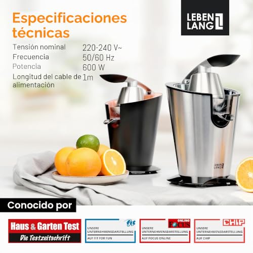 Exprimidor de naranjas electrico LEBENLANG 600W de acero inoxidable sin BPA 7