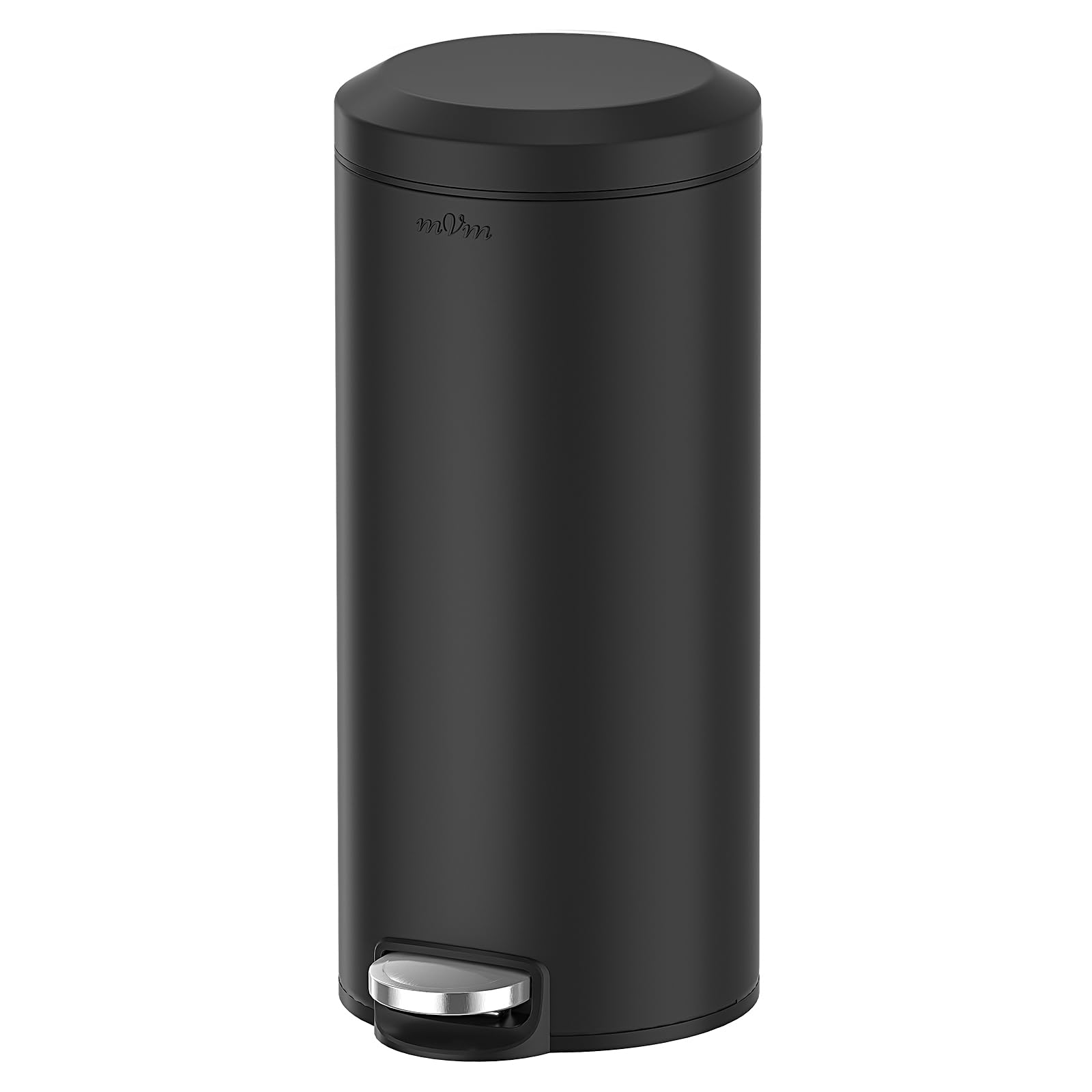 mVm Kitchen Trash Can,8 Gallon/30 Lliter Step Garbage Can with Lid and Foot Pedal,Anti-Fingerprint,Soft-Close.Round Stainless Steel Trash Can for Kitchen,Bathroom,Office,Living Room (Matte Black)