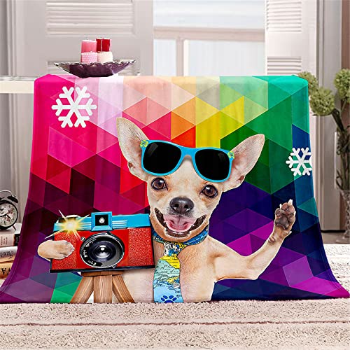 Chickwin Flanelldecke Kuscheldecke, Super Soft Weiche Lustiger Hund Wohndecke Warm Flauschige Decke TV-Decke Mikrofaserdecke Sofadecke oder Bettüberwurf Tagesdecke (150x180cm,Bunte Geometrie) Cover