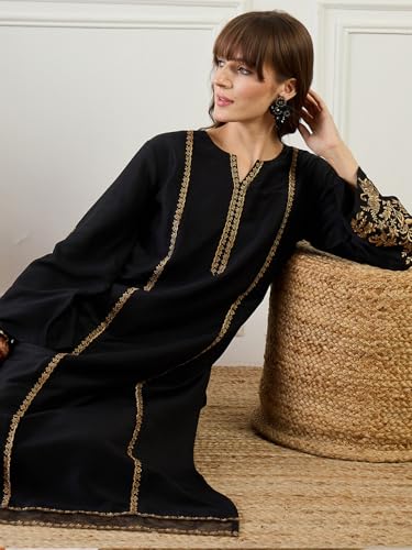 Image of INDO ERA Women's Silk Blend Floral Embroidered Straight Kurta & Pant Set (IESTR11531)