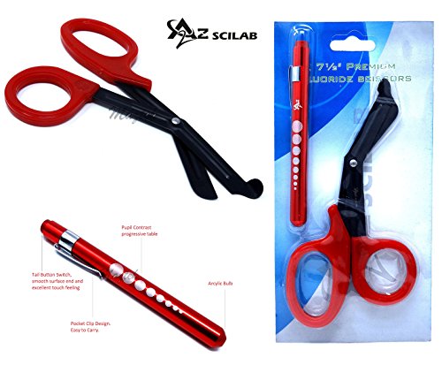 Heavy Duty Reusable Penlight + Fluoride Coated Nurse Doctor Medical Paramedic Trauma Shears Scissors 7.25